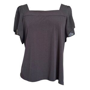 Calvin Klein Black Sheer Sleeve Square Neck Blouse Soft Stretch Elegant Top